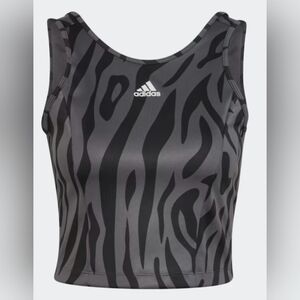 ADIDAS AEROREADY DESIGNED TO MOVE TIGER-PRINT CROP TOP - SMALL